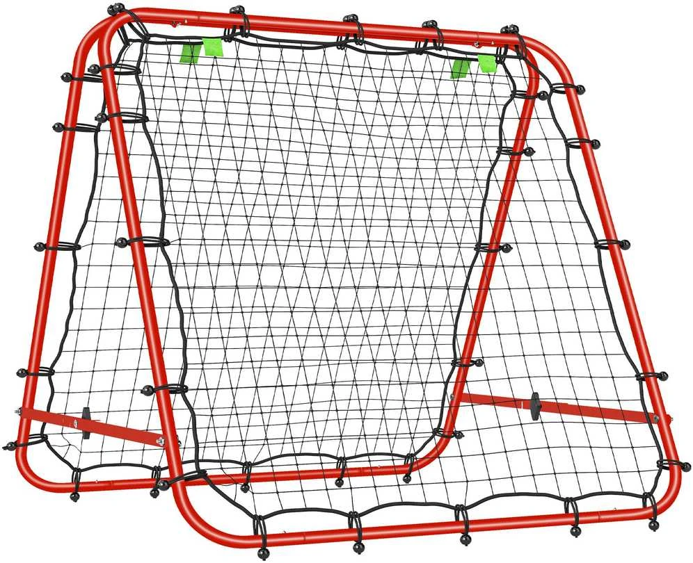 HOMCOM futbolo atšokimo sienelė, tinklas, dvipusis atšokimas, reguliuojamas 5 padėtimis, futbolo treniruotėms, plieno, raudonas, 100 x 95 x 90 cm
