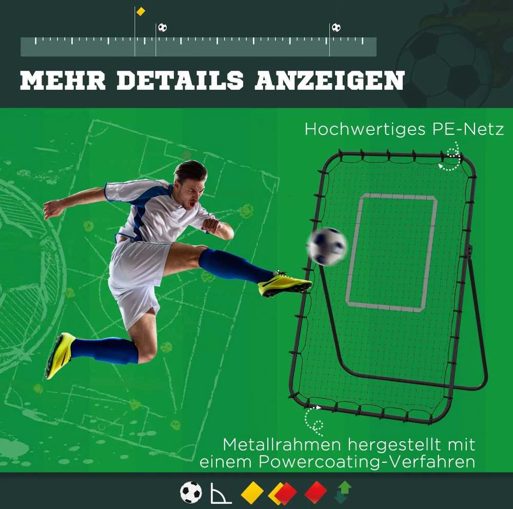 HOMCOM futbolo atšokimo sienelė, sulankstomi futbolo vartai, atšokimo tinklelis su 4 reguliuojamais kampais, 123 x 73 x 178,5 cm, juoda