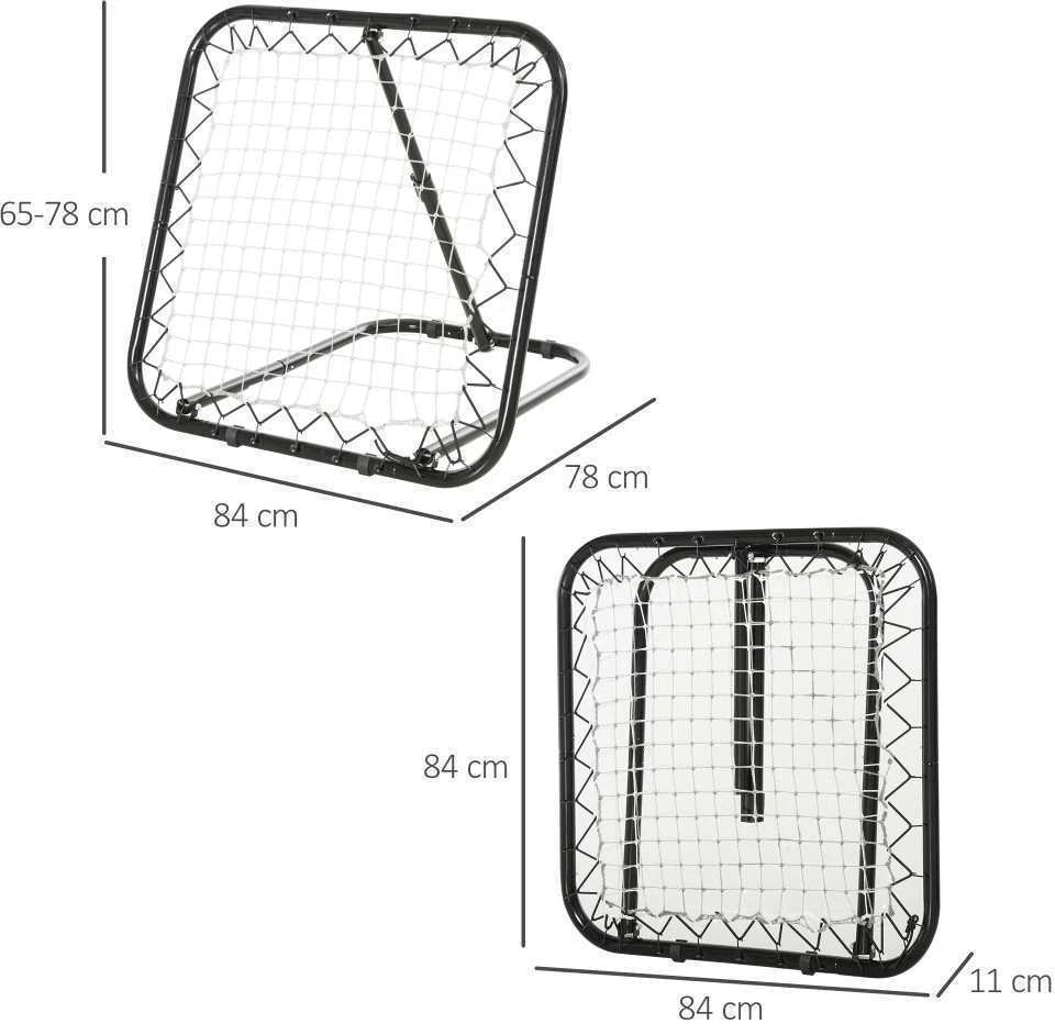 HOMCOM sulankstomas futbolo atšokimo tinklas, treniruočių sienelė, 5 pakopų, beisbolui, krepšiniui, metalinis, juodas, 78x84x65-78 cm