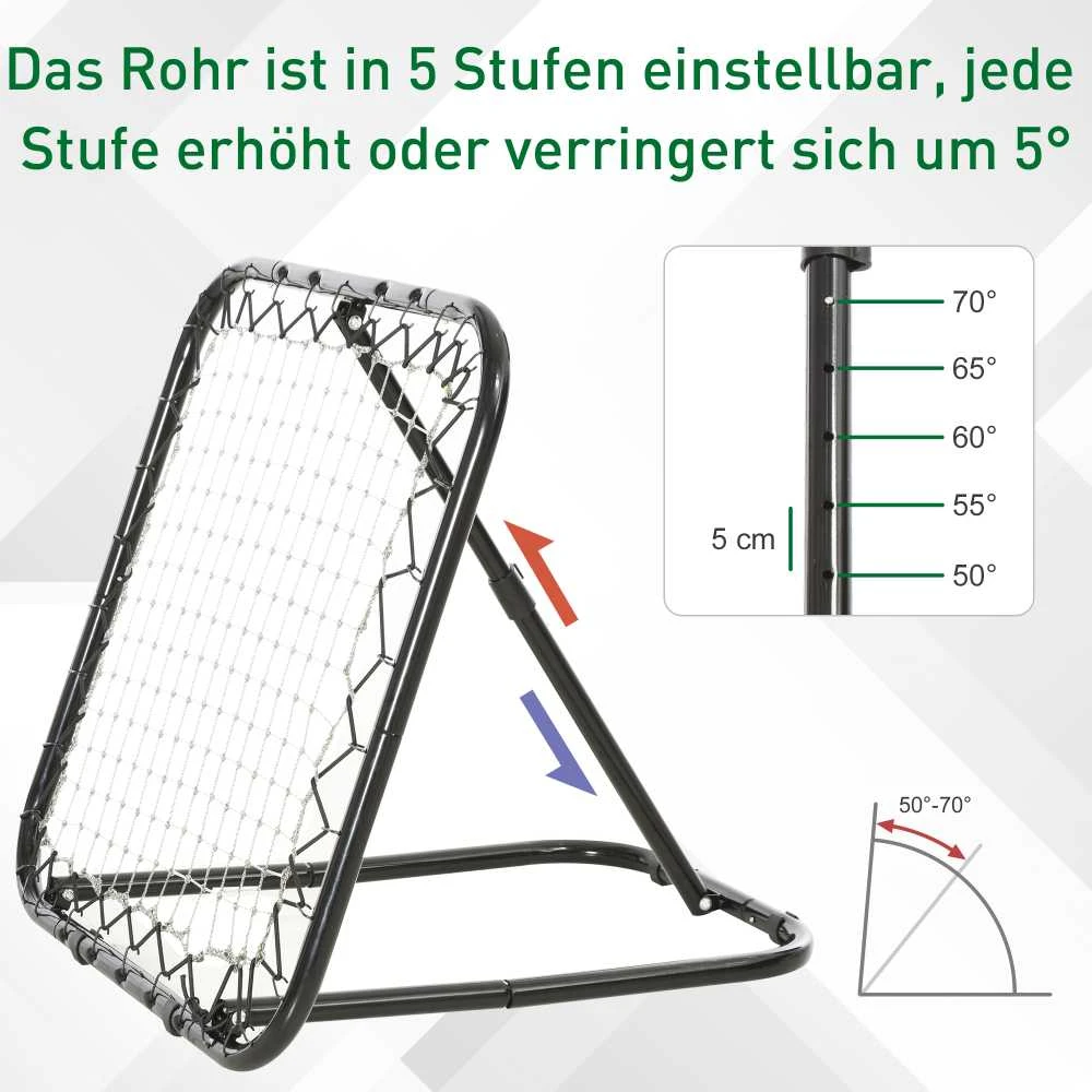 HOMCOM sulankstomas futbolo atšokimo tinklas, treniruočių sienelė, 5 pakopų, beisbolui, krepšiniui, metalinis, juodas, 78x84x65-78 cm
