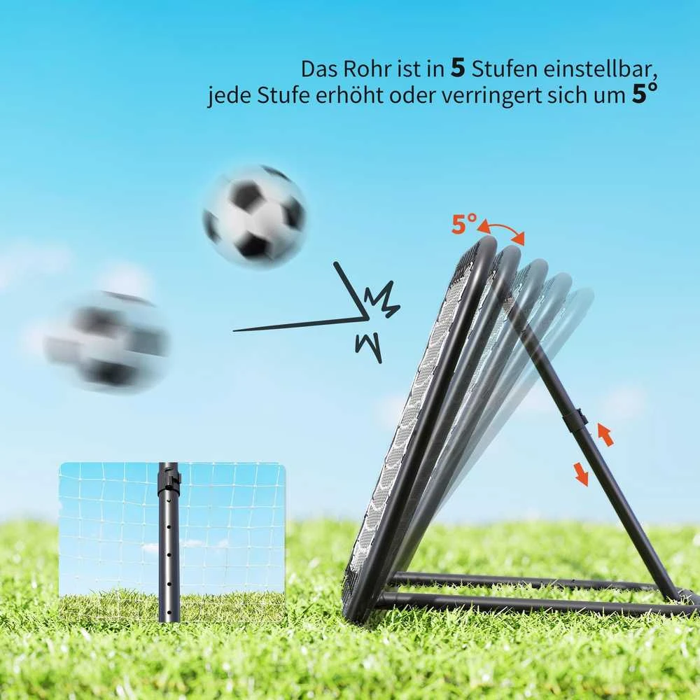 HOMCOM sulankstomas futbolo atšokimo tinklas, treniruočių sienelė, 5 pakopų, beisbolui, krepšiniui, metalinis, juodas, 78x84x65-78 cm
