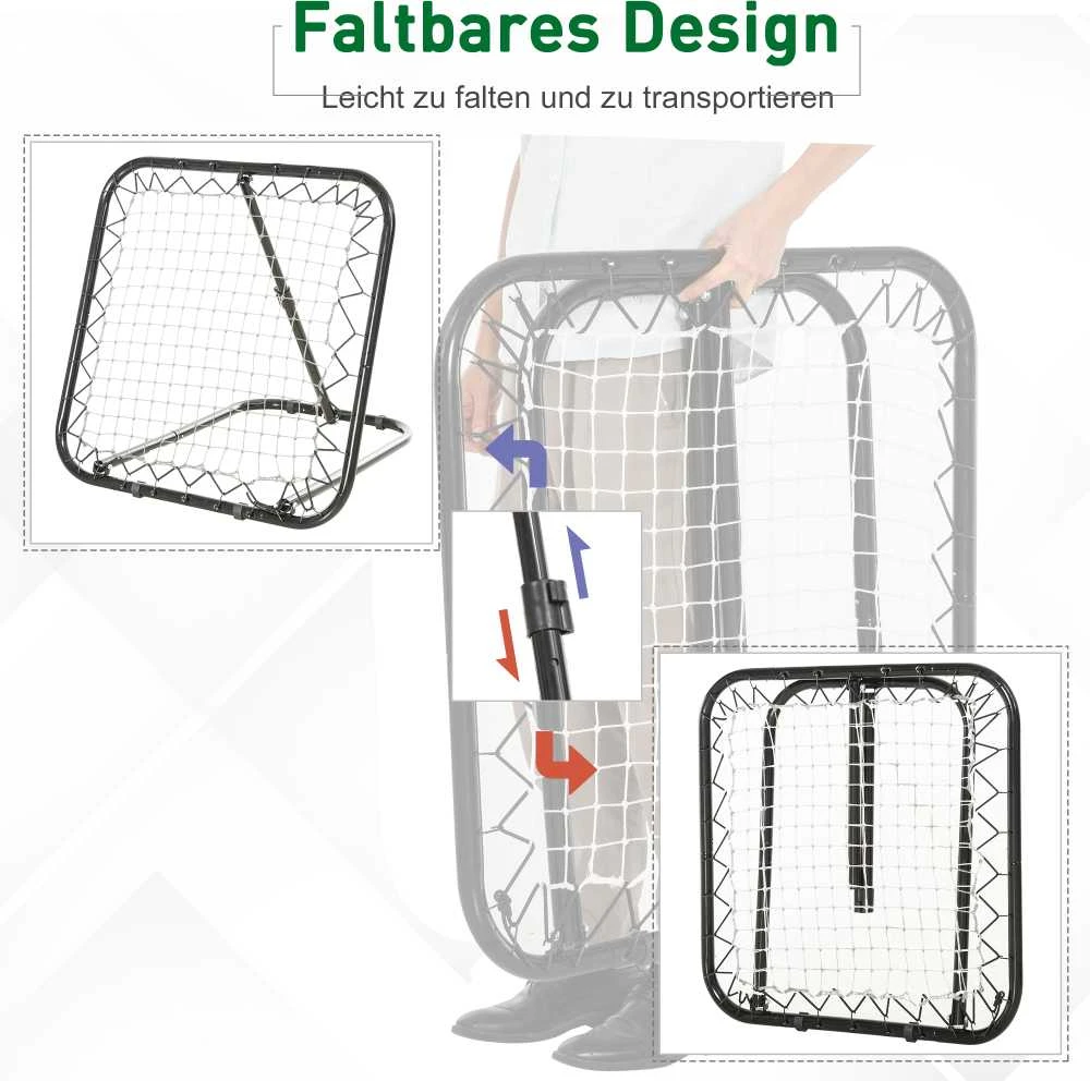 HOMCOM sulankstomas futbolo atšokimo tinklas, treniruočių sienelė, 5 pakopų, beisbolui, krepšiniui, metalinis, juodas, 78x84x65-78 cm