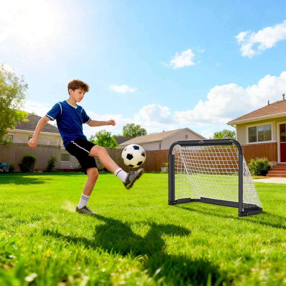 "HOMCOM" futbolo vartai 2 sulankstomų futbolo vartų rinkinys su metaliniu rėmu vaikams ir suaugusiesiems, sodo, 90 x 36 x 60 cm, juodi
