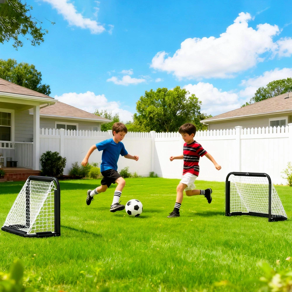 "HOMCOM" futbolo vartai 2 sulankstomų futbolo vartų rinkinys su metaliniu rėmu vaikams ir suaugusiesiems, sodo, 90 x 36 x 60 cm, juodi