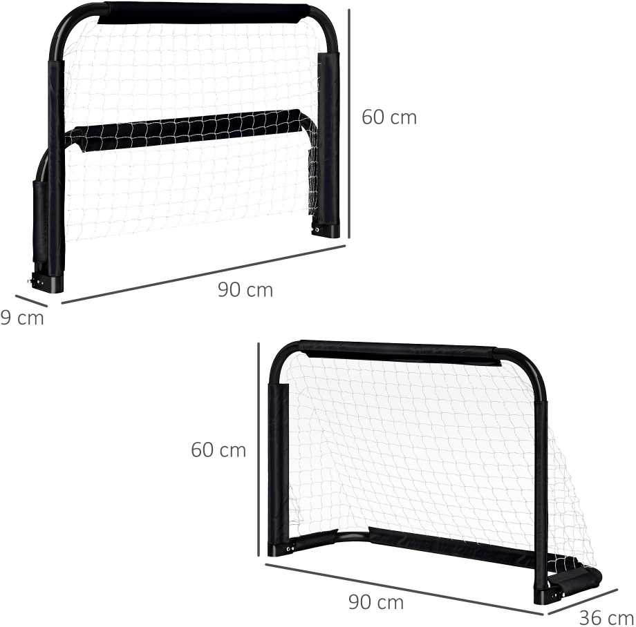 "HOMCOM" futbolo vartai 2 sulankstomų futbolo vartų rinkinys su metaliniu rėmu vaikams ir suaugusiesiems, sodo, 90 x 36 x 60 cm, juodi