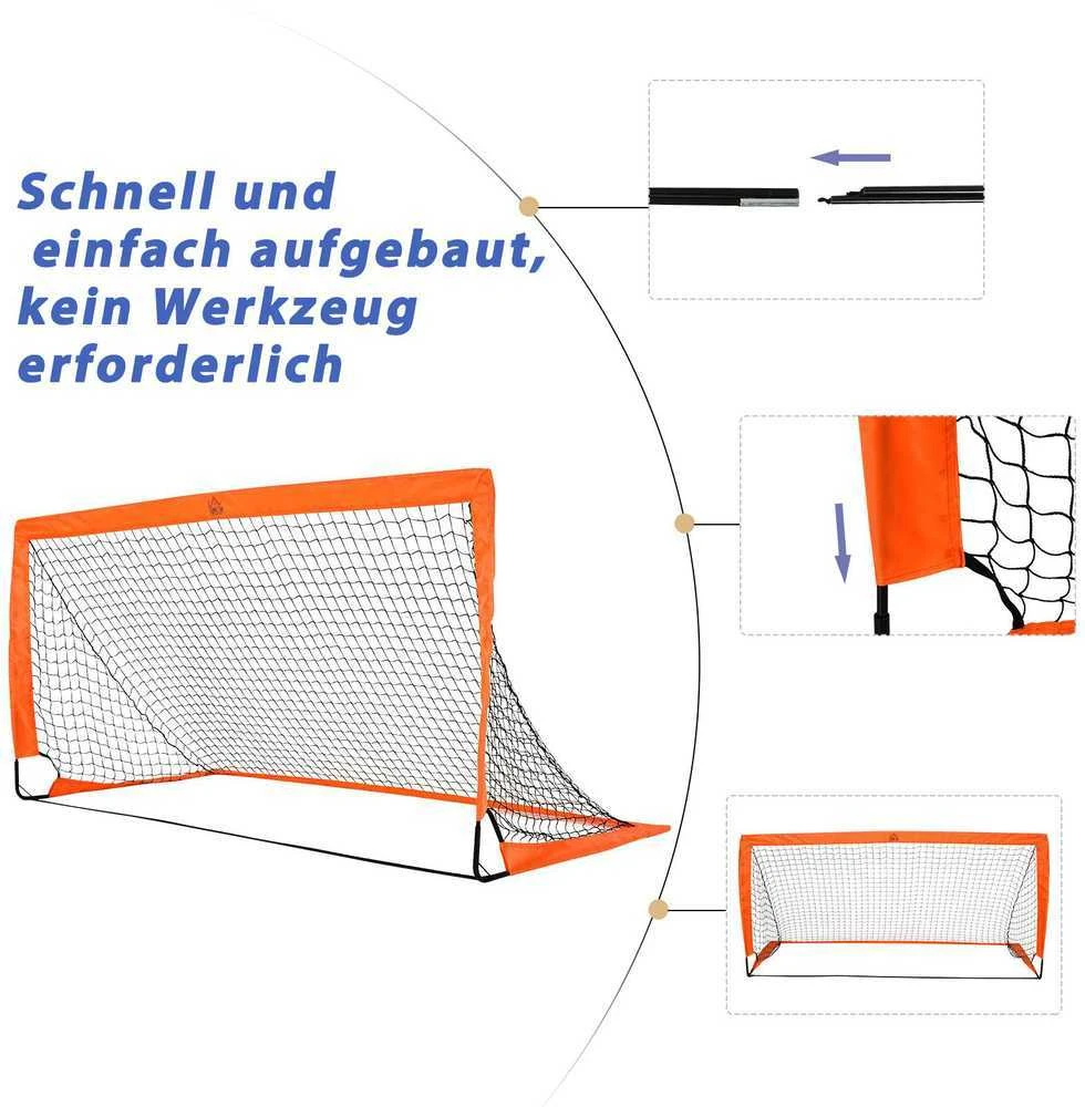 HOMCOM futbolo vartai, futbolo tinklas, 2 mini vartų rinkinys, sulankstomi, metalas, Oksfordo audinys, vaikams, lauko, oranžiniai, 183 x 90 x 90 cm