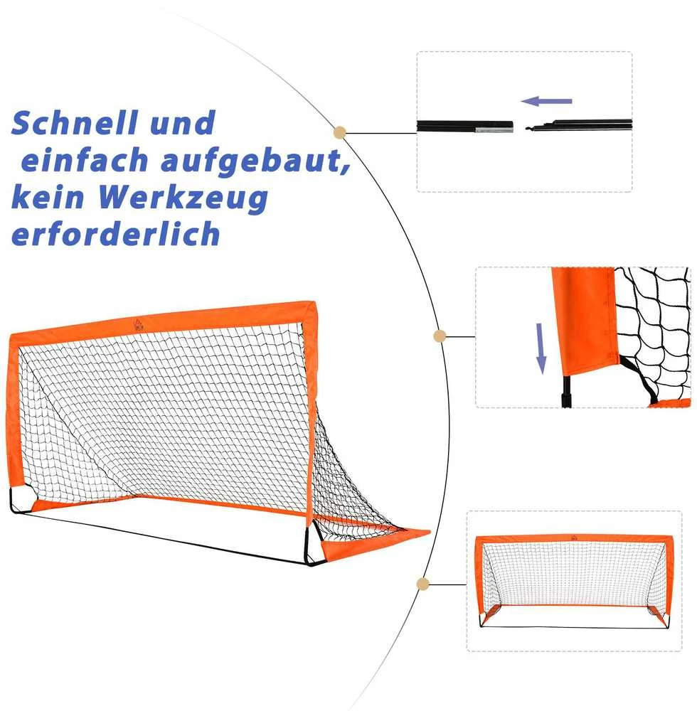 HOMCOM futbolo vartai, futbolo tinklas, 2 mini vartų rinkinys, sulankstomi, metalas, Oksfordo audinys, vaikams, lauko, oranžiniai, 183 x 90 x 90 cm