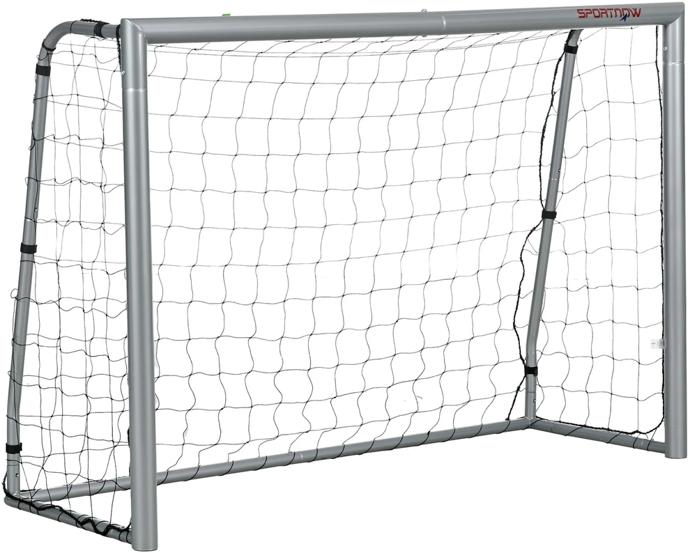 Sportnow HOMCOM Futbolo vartai su PE tinkleliu, futbolo vartai vaikams ir suaugusiems, 240 x 85 x 160 cm, plienas, PE, sodui, futbolo treniruotėms, pilkos spalvos