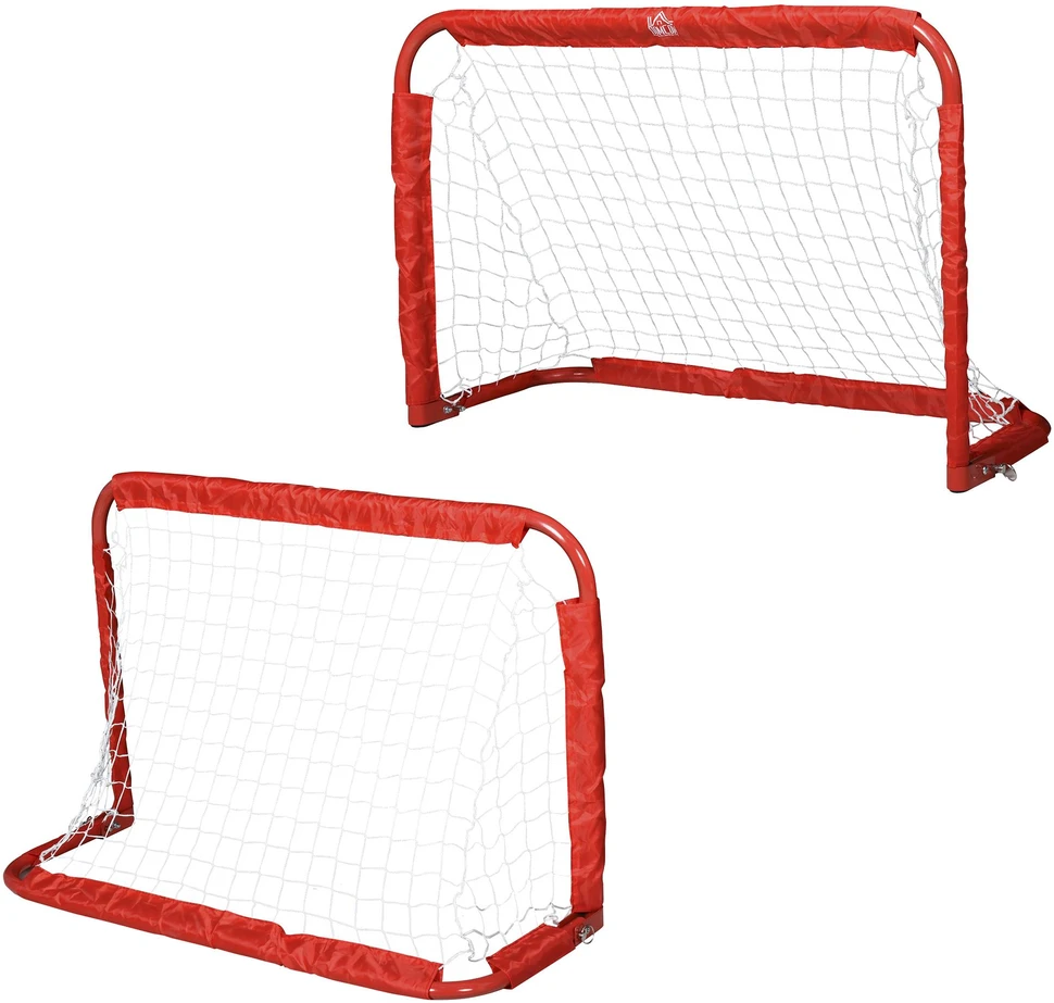 HOMCOM futbolo vartų rinkinys, 2 mini vartai, sulankstomi, plienas (Q195) ir tetrolonas, raudoni, 90x36x60 cm