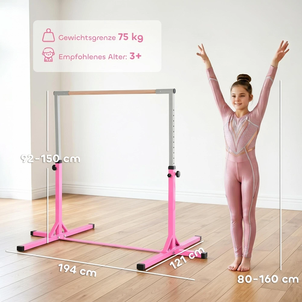 Gimnastikos skersinis, reguliuojamo aukščio iki 75 kg - rožinis
