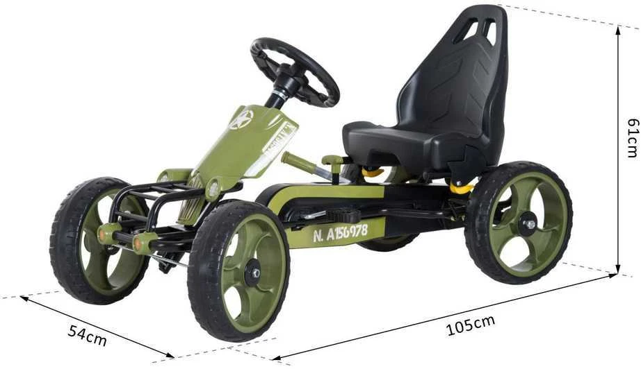 HOMCOM vaikiškas minamas kartingas su rankiniu stabdžiu ir reguliuojama sėdyne, nuo 3 metų, žalias, 105 x 54 x 61 cm