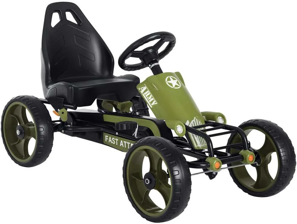 HOMCOM vaikiškas minamas kartingas su rankiniu stabdžiu ir reguliuojama sėdyne, nuo 3 metų, žalias, 105 x 54 x 61 cm