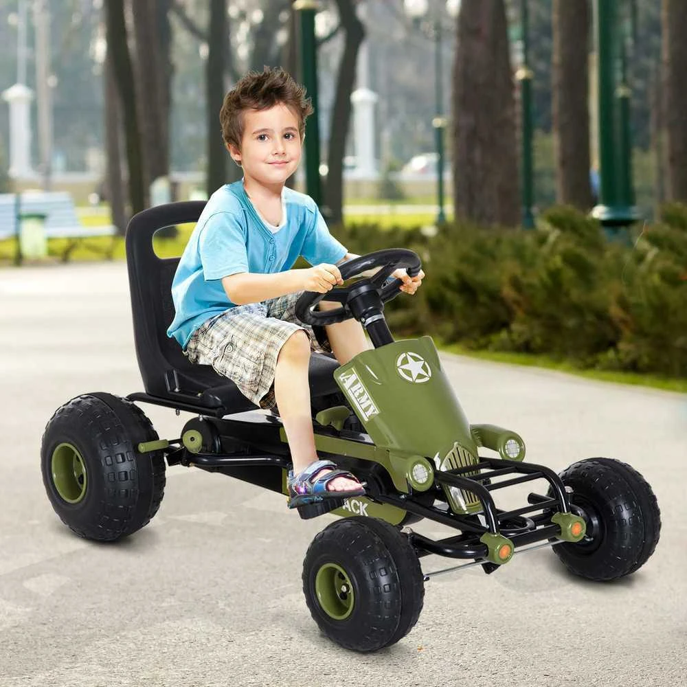 HOMCOM vaikiškas kartingas, pedalinis automobilis su rankiniu stabdžiu, nuo 3 metų, žalias, 99x65x56 cm