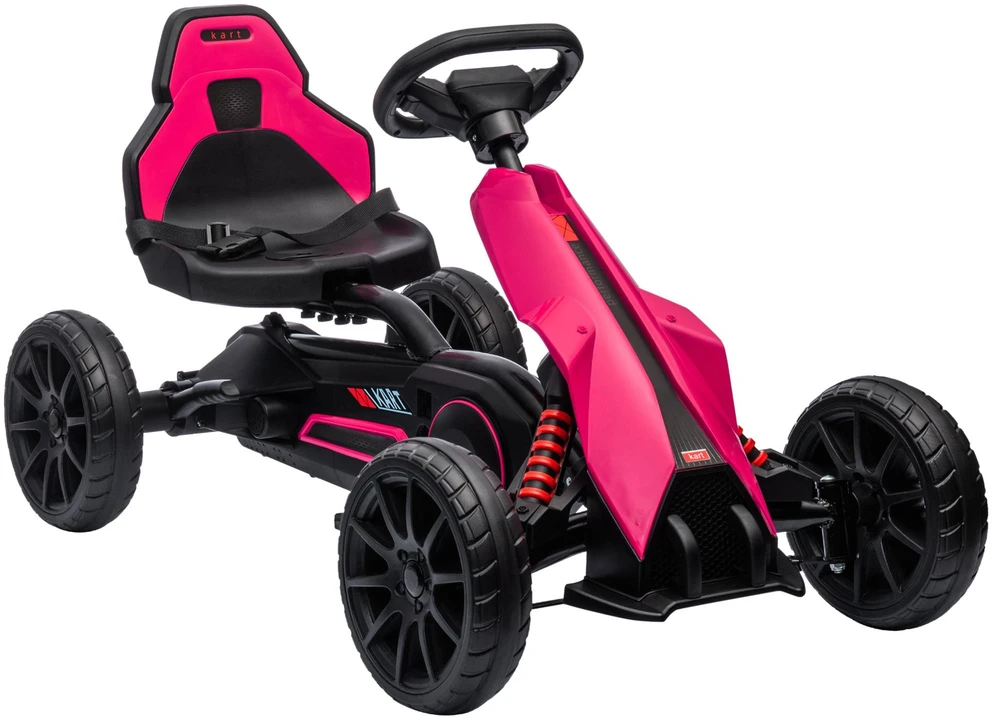 HOMCOM Gokart pedalinis automobilis su rankiniu stabdžiu, reguliuojama sėdyne, priekine ir atbuline pavara, vaikiška transporto priemonė, pedalinis automobilis vaikams nuo 3–8 metų, rožinis