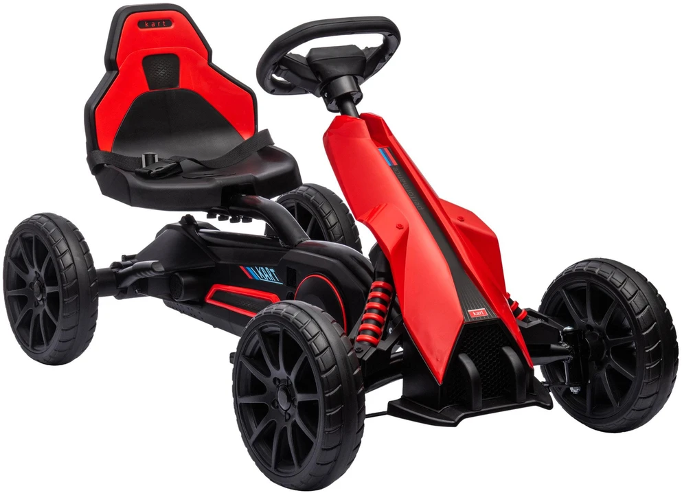 HOMCOM Gokartas, vaikiška transporto priemonė su reguliuojama sėdyne, minamas automobilis su rankiniu stabdžiu, pedalinis automobilis vaikams nuo 3-8 metų