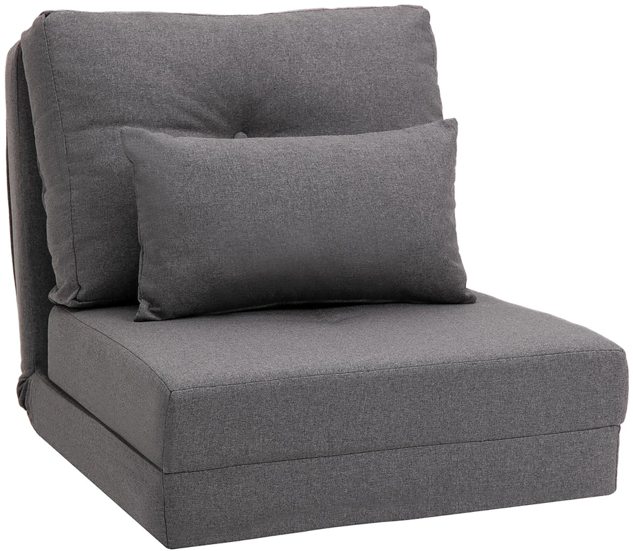 HOMCOM grindų fotelis, 2-in-1 sulankstoma lova su reguliuojamu atlošu, grindų sofa su dekoratyvine pagalve, lininis, grindų sėdmaišis