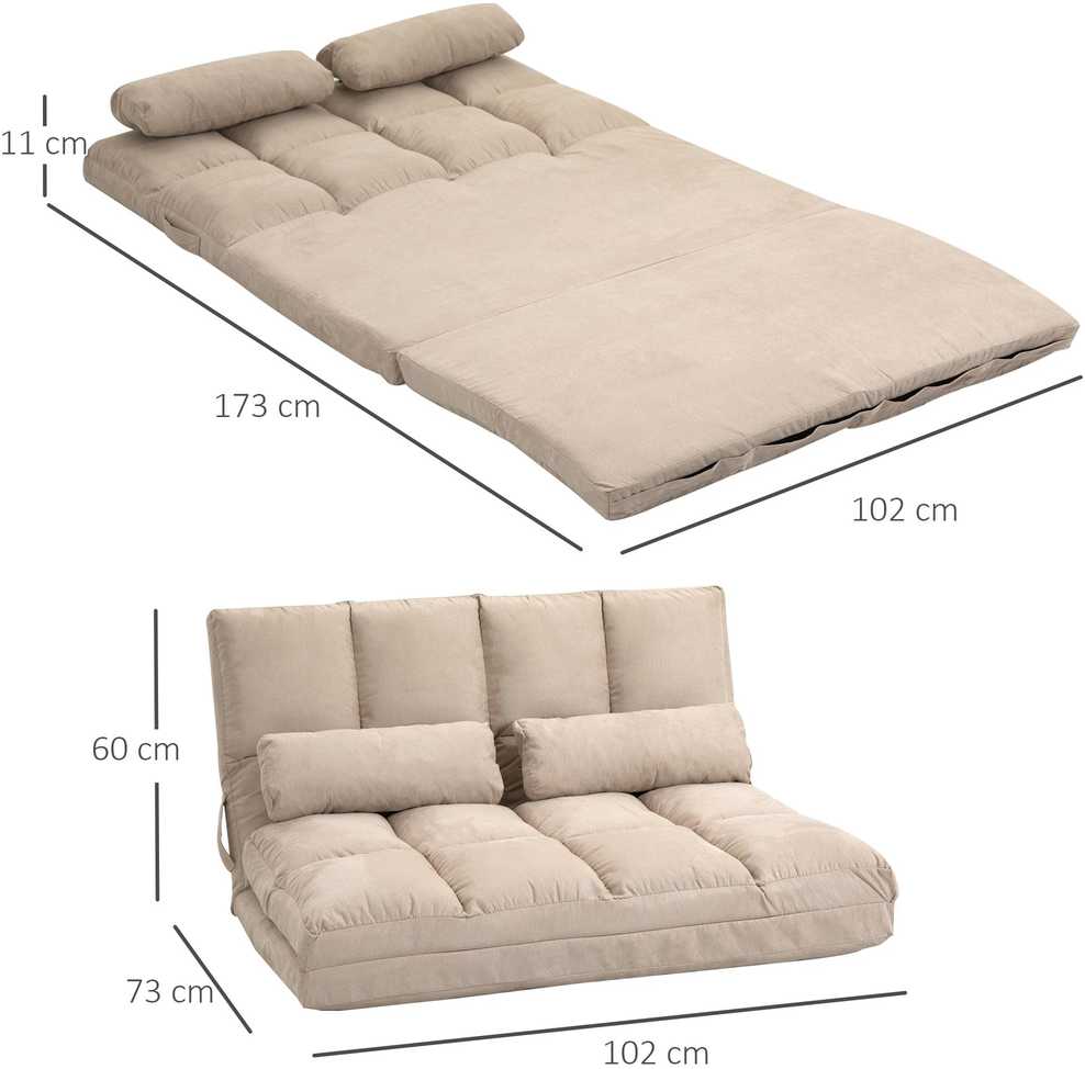 Fotelis HOMCOM 2-in-1 grindų sėdynė, sofa-lova su 3 padėčių reguliuojamu atlošu, aksominė, smėlio spalvos, 102x73x60 cm