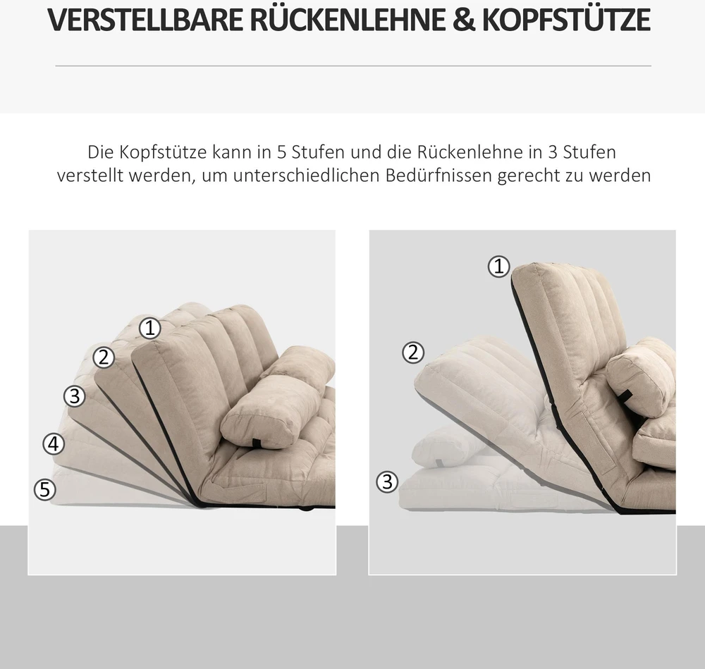 Fotelis HOMCOM 2-in-1 grindų sėdynė, sofa-lova su 3 padėčių reguliuojamu atlošu, aksominė, smėlio spalvos, 102x73x60 cm