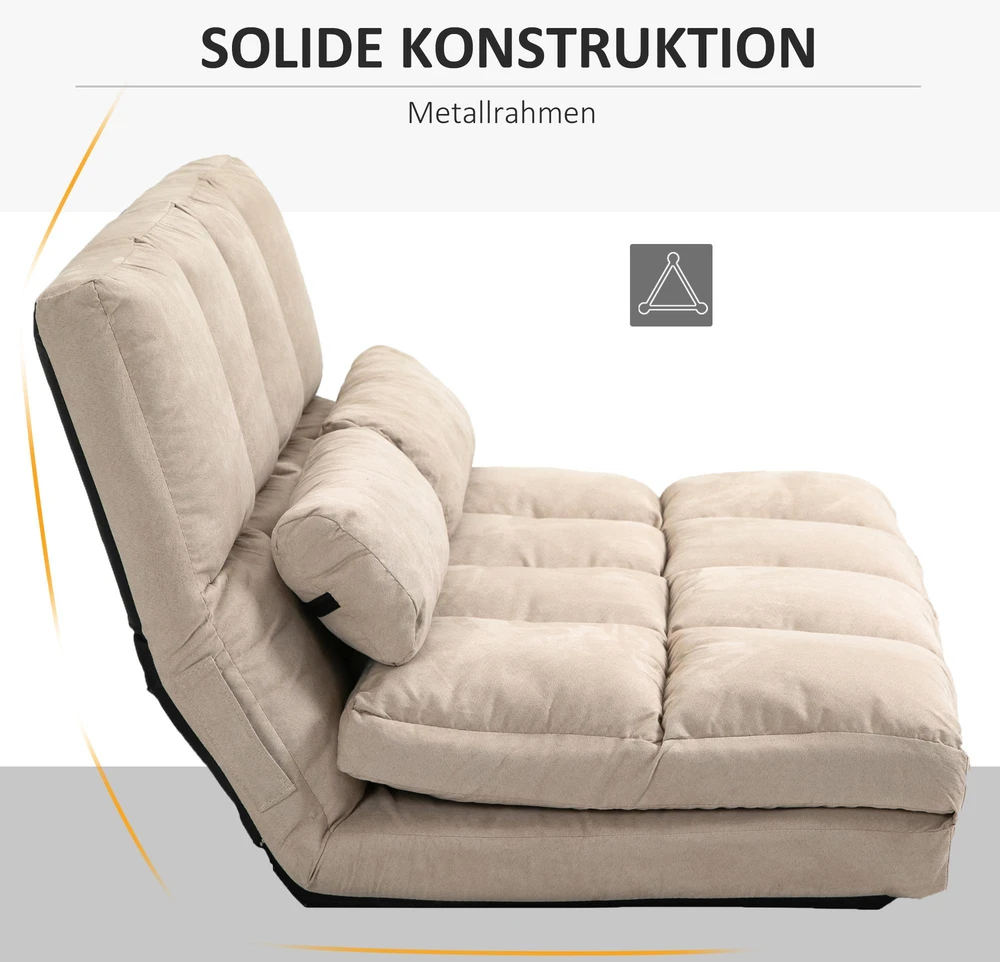 Fotelis HOMCOM 2-in-1 grindų sėdynė, sofa-lova su 3 padėčių reguliuojamu atlošu, aksominė, smėlio spalvos, 102x73x60 cm