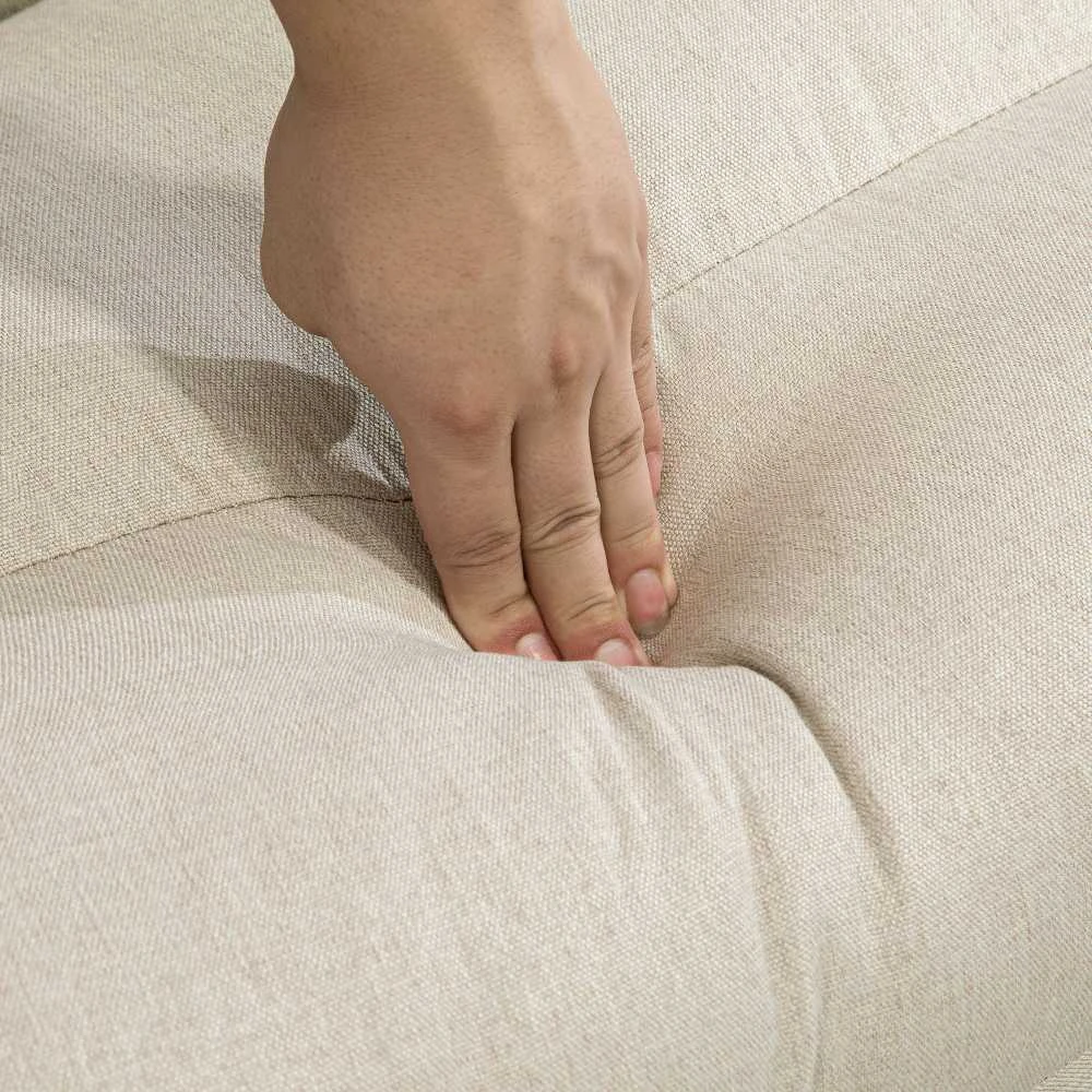 HOMCOM grindinis krėslas su 6 padėčių reguliuojamu atlošu, sulankstoma meditacijos kėdė su lino efektu, paminkštinta grindų sofa svetainei, miegamajam, smėlio spalvos