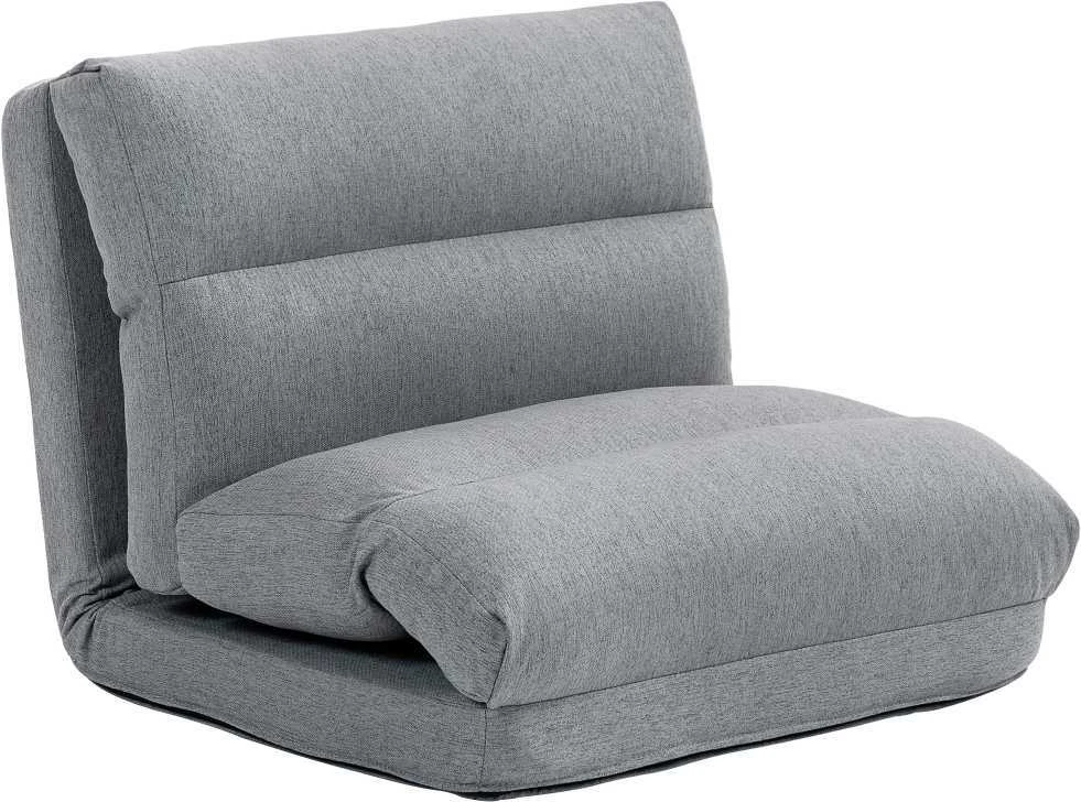 HOMCOM grindinis krėslas su 6 padėčių reguliuojamu atlošu, sulankstomas meditacijos krėslas, lininio audinio išvaizda, paminkštinta grindų sofa svetainei, miegamajam, pilkas