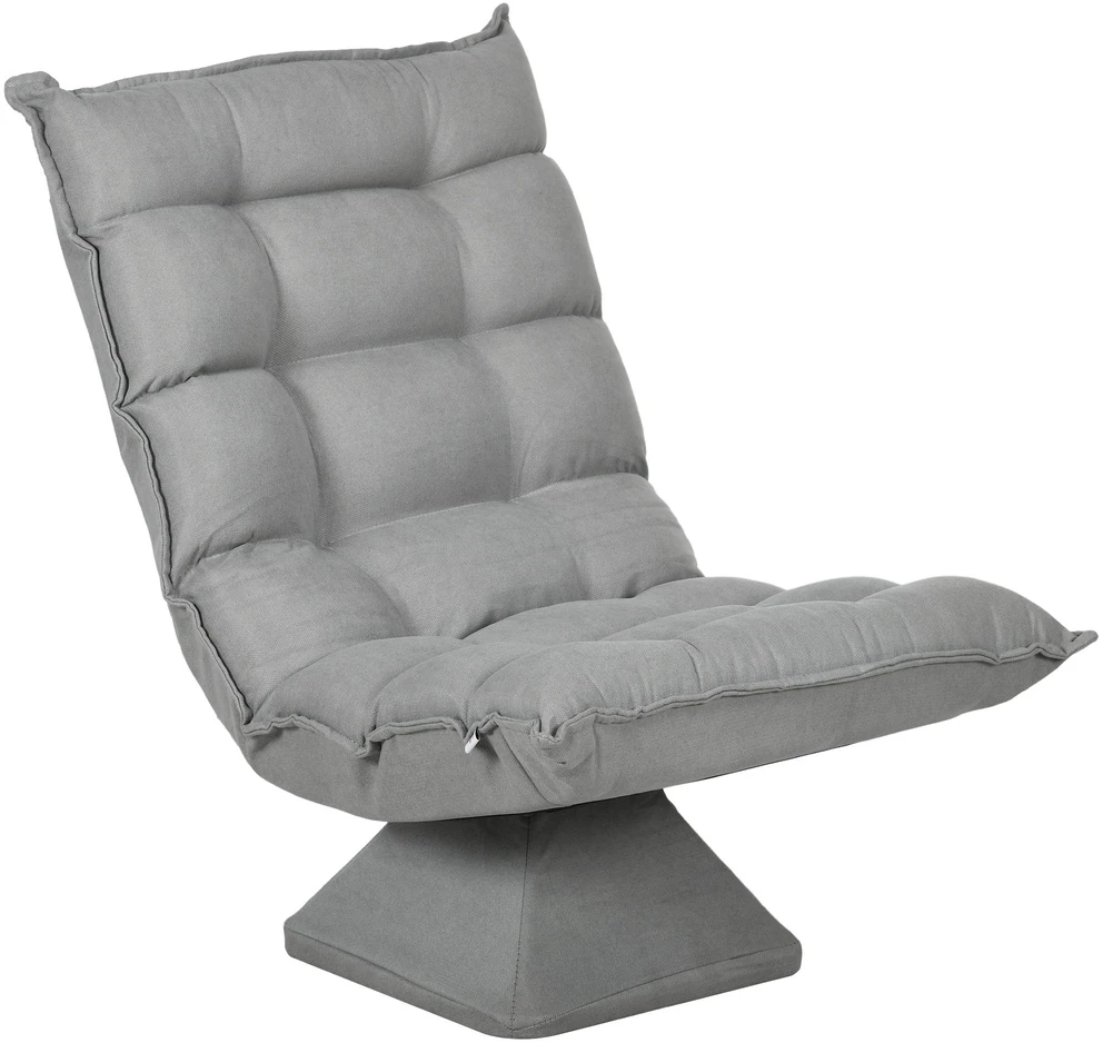 HOMCOM grindų kėdė, grindų sofa su reguliuojamu atlošu, besisukanti meditacijos kėdė su pagrindu, paminkštintas poilsio krėslas, tinginio sofa svetainei, biurui, šviesiai pilka
