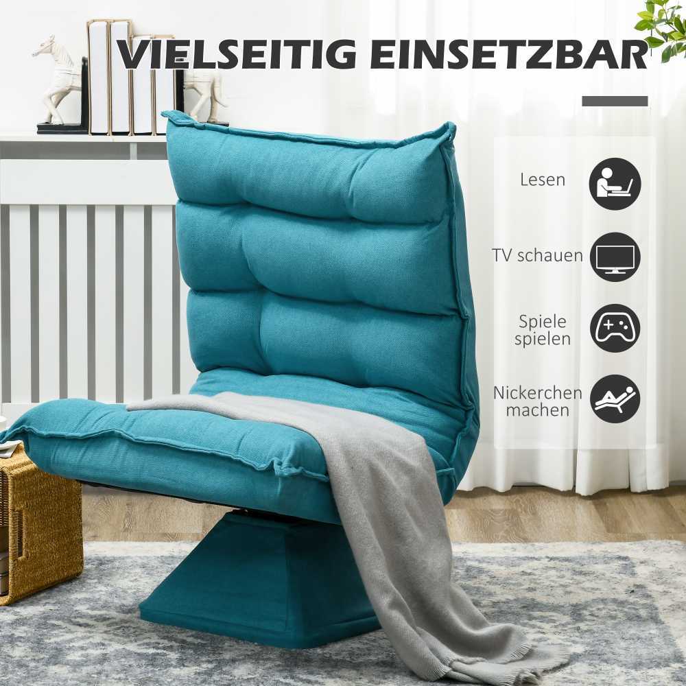HOMCOM grindų kėdė, reguliuojama grindų sofa, besisukanti, meditacijos kėdė, poilsio kėdė, „Lazy“ sofa, svetainei, biurui, mėlyna