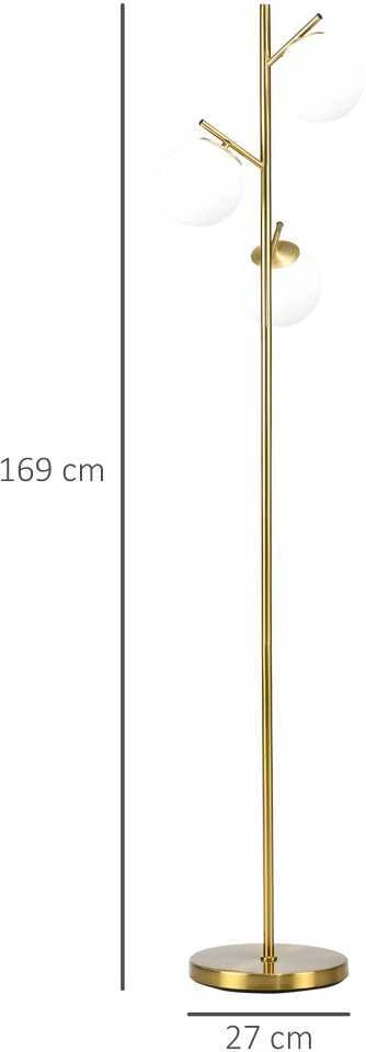 HOMCOM pastatomas šviestuvas, 40 W, su E27 lizdu ir 3 stikliniais gaubtais, svetainei, 169 cm aukščio
