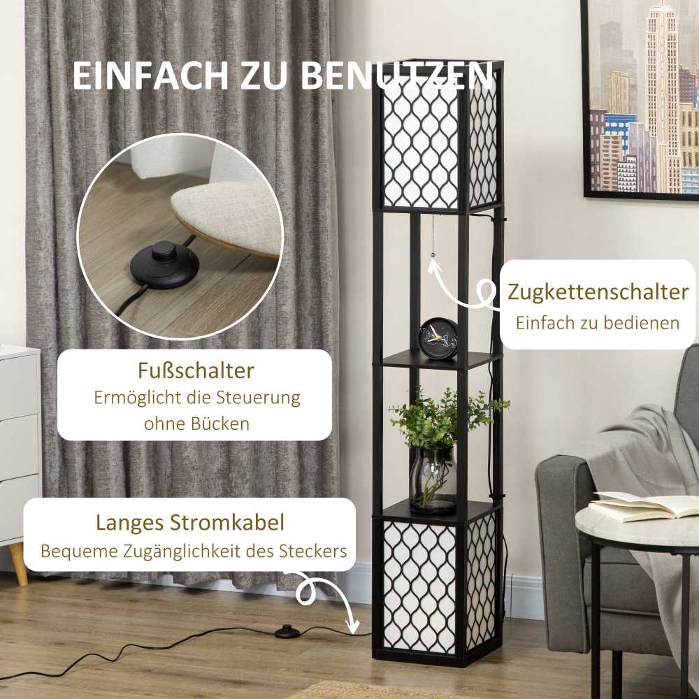 HOMCOM pastatomas šviestuvas su lentyna ir dviguba šviesa, 40W, E27, traukiamas jungiklis, svetainei, miegamajam