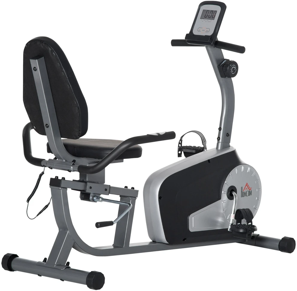 HOMCOM gulimas treniruoklis, dviratis treniruoklis su LCD ekranu, 8 lygių reguliuojamas magnetinis pasipriešinimas, iki 110 kg, plienas ir ABS