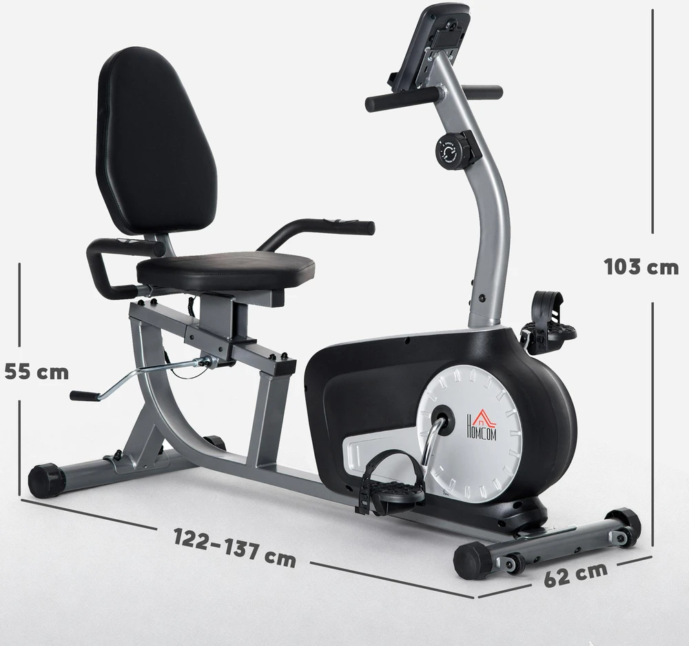 HOMCOM gulimas treniruoklis, dviratis treniruoklis su LCD ekranu, 8 lygių reguliuojamas magnetinis pasipriešinimas, iki 110 kg, plienas ir ABS