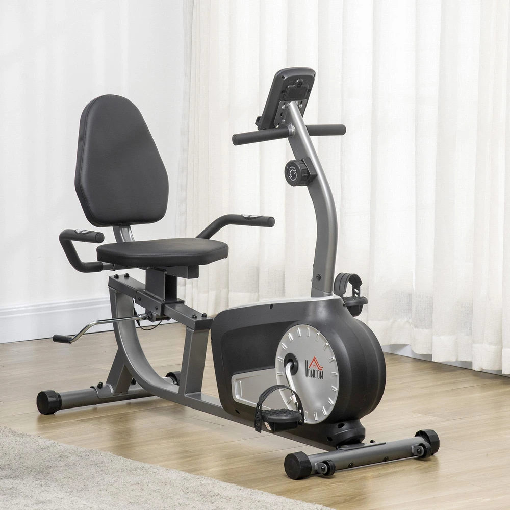 HOMCOM gulimas treniruoklis, dviratis treniruoklis su LCD ekranu, 8 lygių reguliuojamas magnetinis pasipriešinimas, iki 110 kg, plienas ir ABS