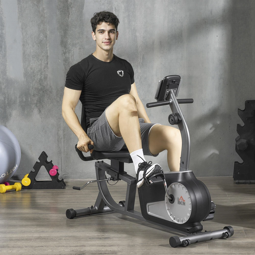 HOMCOM gulimas treniruoklis, dviratis treniruoklis su LCD ekranu, 8 lygių reguliuojamas magnetinis pasipriešinimas, iki 110 kg, plienas ir ABS