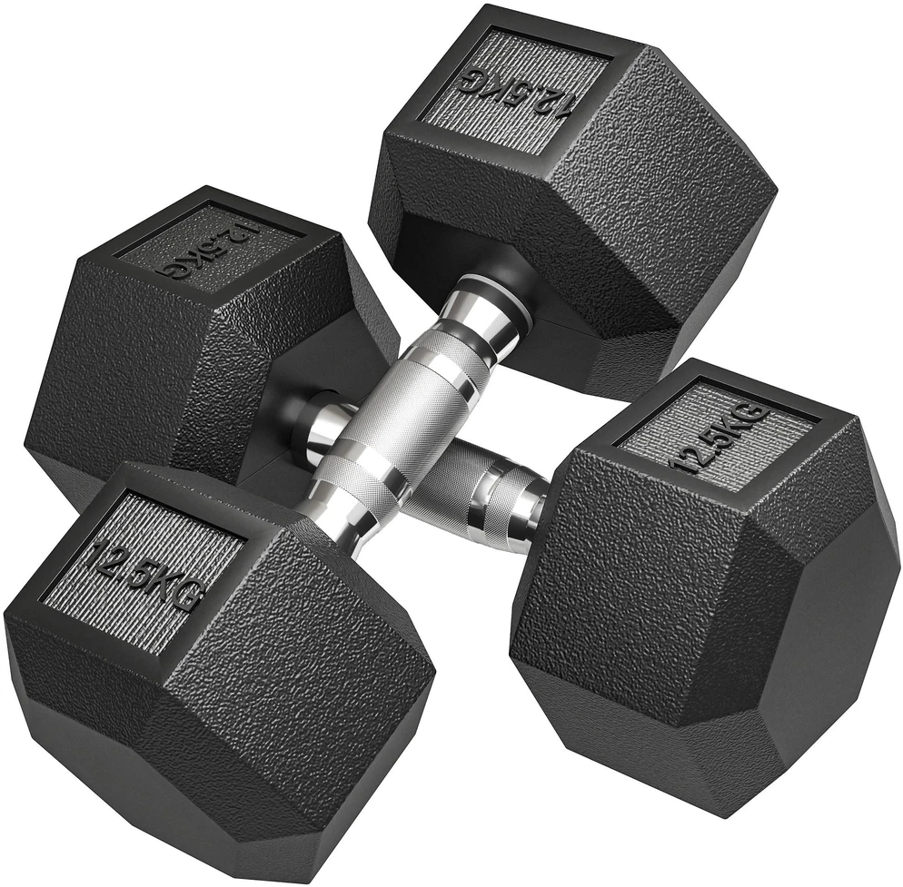 HOMCOM hanteliai su rantyta rankena, ketaus hanteliai, 2 x 12,5kg, skirti namams, sporto salei, jėgos treniruotėms