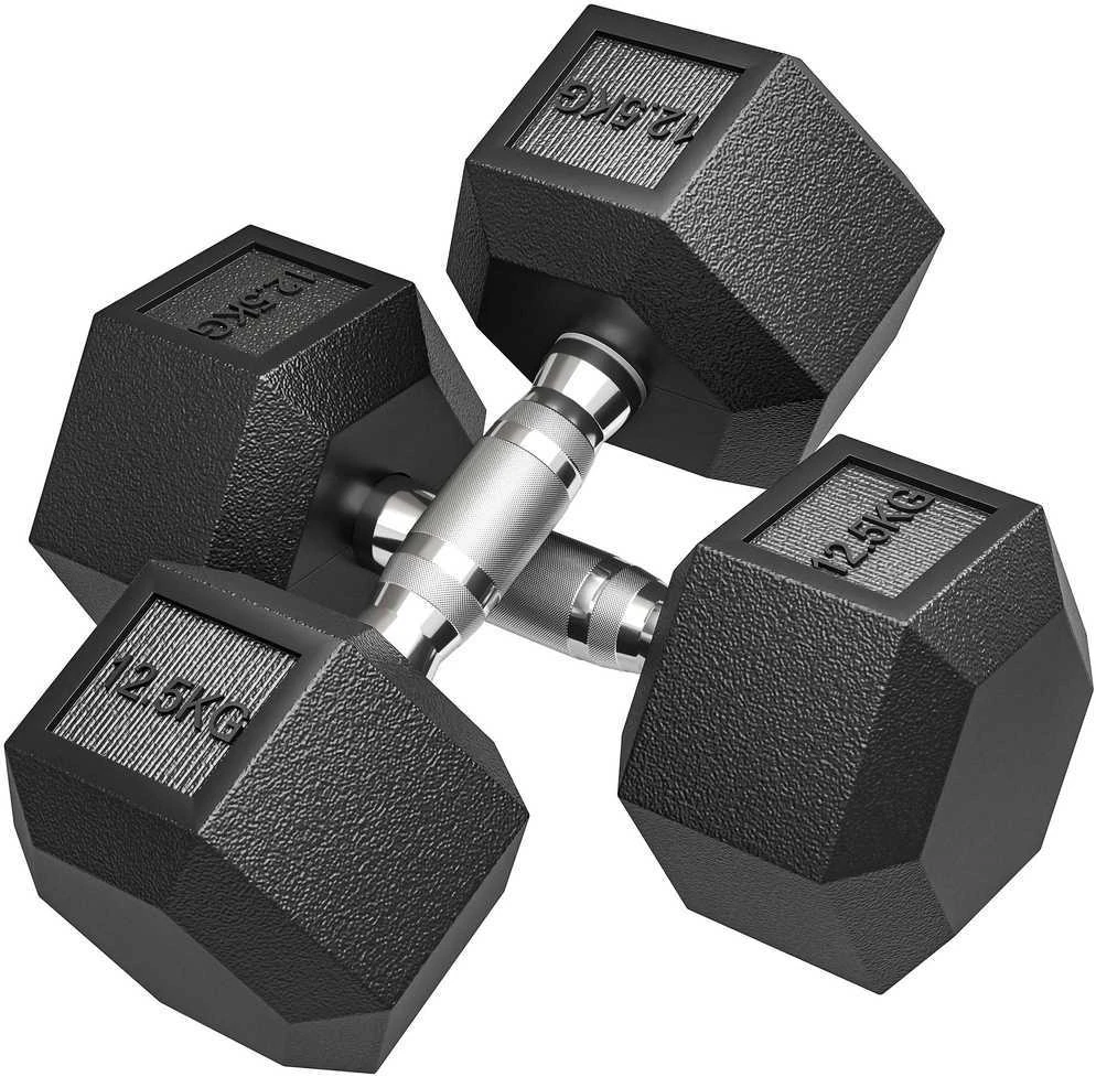 HOMCOM hanteliai su rantyta rankena, ketaus hanteliai, 2 x 12,5kg, skirti namams, sporto salei, jėgos treniruotėms