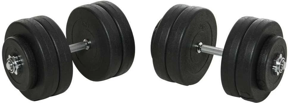 HOMCOM hantelių rinkinys, 2 vnt. trumpųjų hantelių, 50 kg hantelių rinkinys su 2 hantelių strypais, 12 svorių ir 4 žvaigždutės formos užraktais, plieno, juodas
