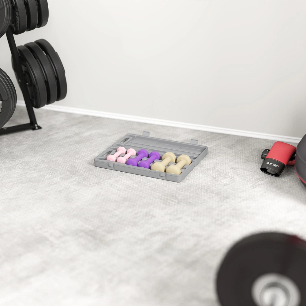 HOMCOM Hantelių rinkinys, 6 vnt. su dėklu, reguliuojami svoriai (0,5kg, 1kg, 1,5kg), skirti namams ir sporto salei
