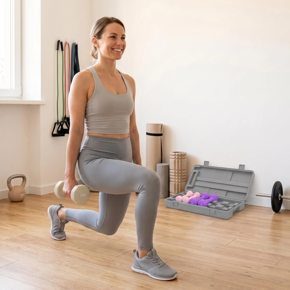 HOMCOM Hantelių rinkinys, 6 vnt. su dėklu, reguliuojami svoriai (0,5kg, 1kg, 1,5kg), skirti namams ir sporto salei