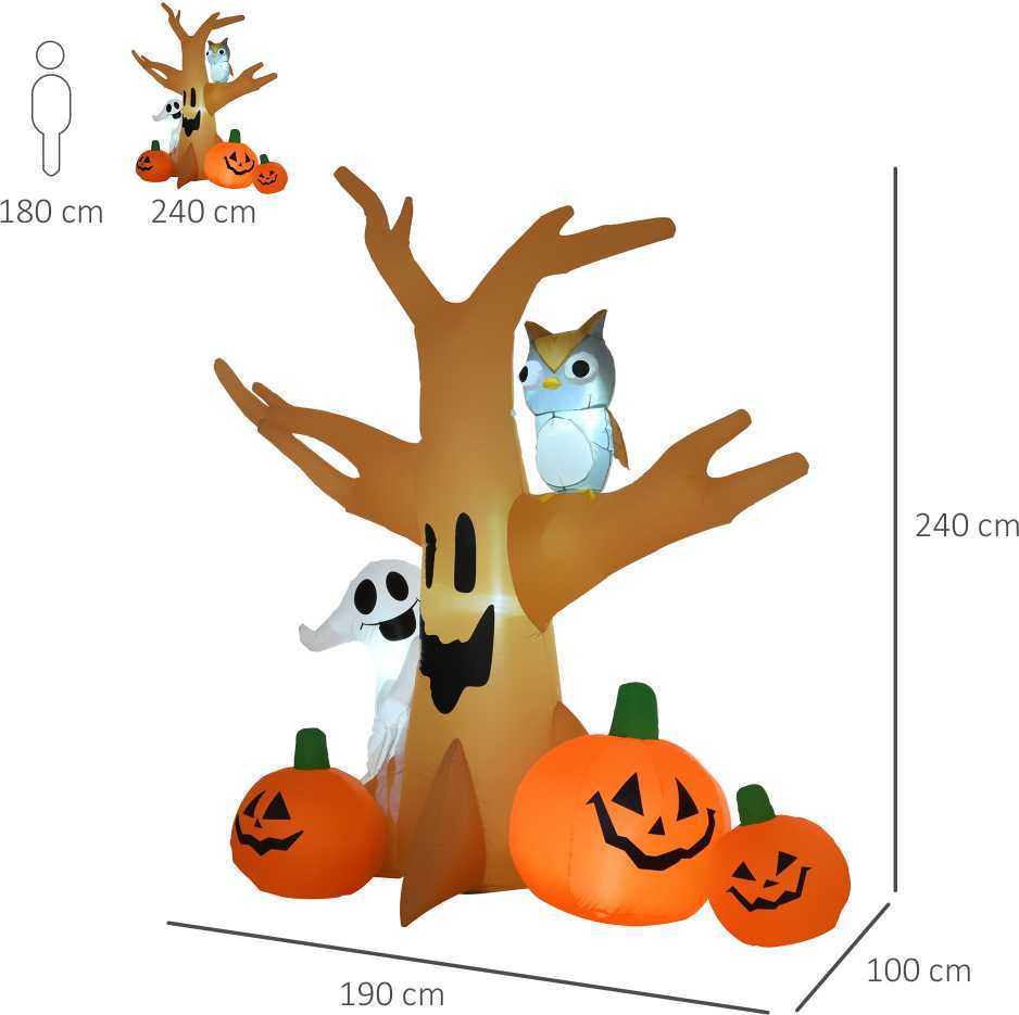 HOMCOM Helovino pripučiamas baisus vaiduoklis Oro figūra Šviečianti dekoracija 120/ 240 cm (Pripučiamas medis su vaiduokliais)