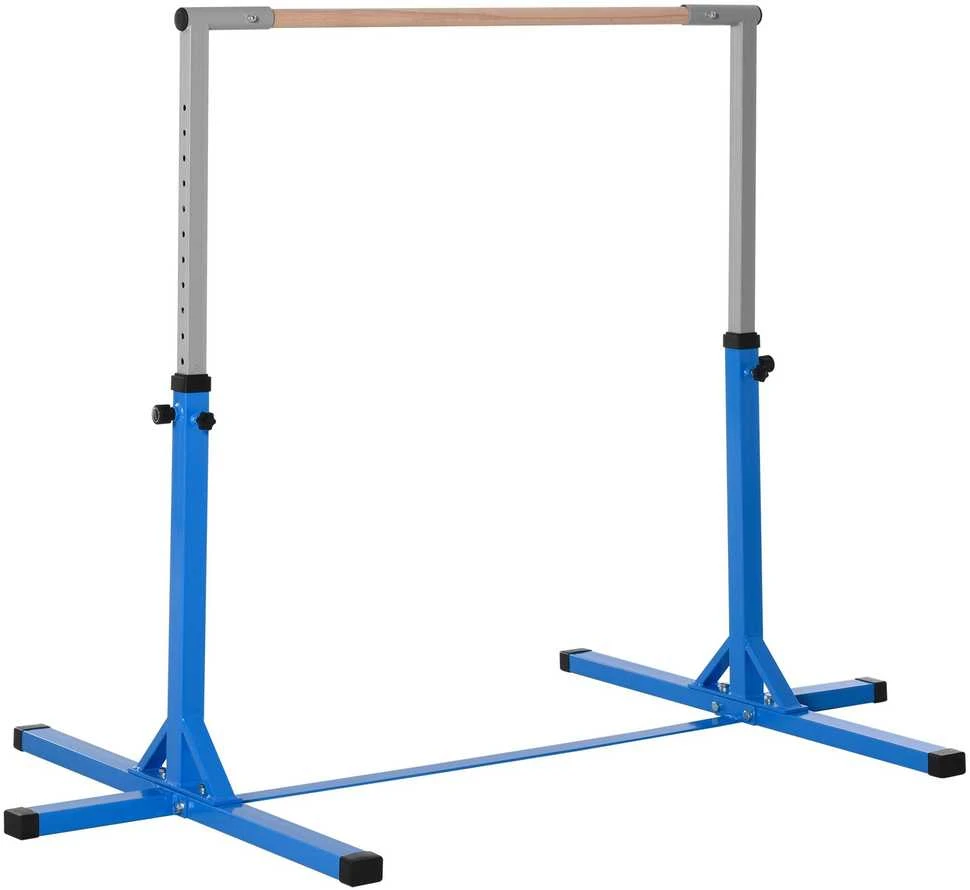 HOMCOM reguliuojamo aukščio gimnastikos skersinis, 13 lygių, iki 75 kg apkrova, plienas ir bukmedis, mėlynas, skirtas gimnastikai ir treniruotėms