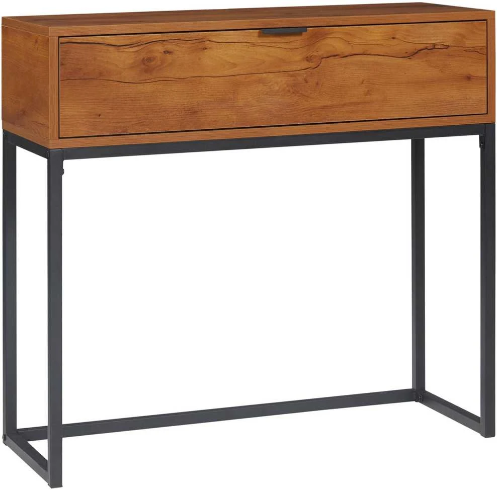 HOMCOM konsolinis staliukas su stalčiumi, industrinio dizaino sofos ar prieškambario staliukas, pagalbinis staliukas svetainei, prieškambariui, plieno, natūralus, 80 x 30 x 76 cm