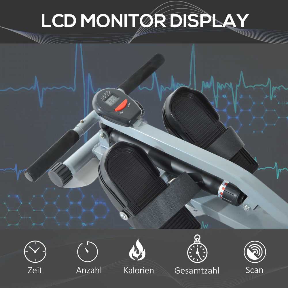 HOMCOM irklavimo treniruoklis su LCD ekranu, plienas+PVC, pilkas, 130x47,5x67cm