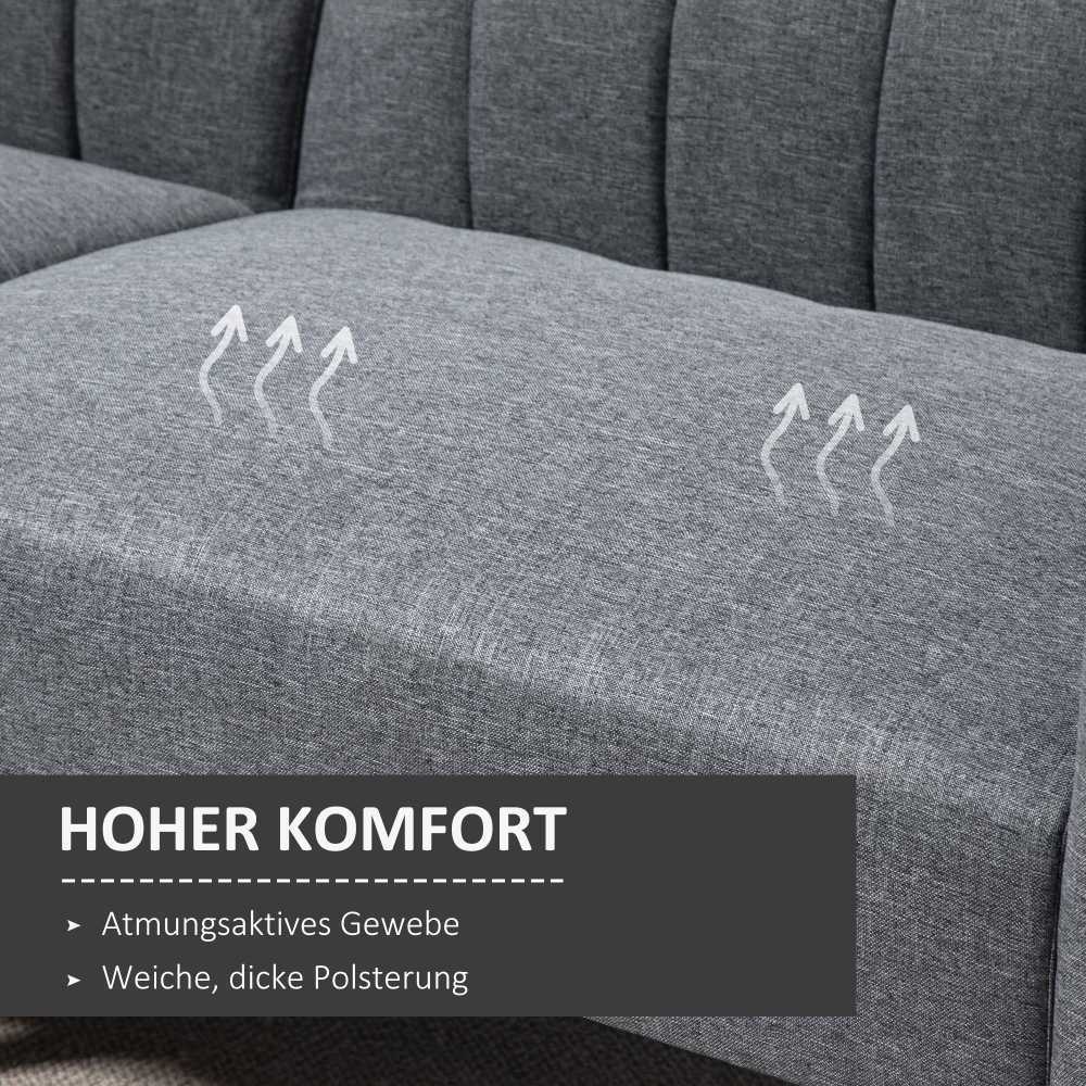 HOMCOM sofa-lova, dvivietė, su miegojimo funkcija, lino išvaizdos poliesteris, gumamedis, pilka, 173x75x73 cm