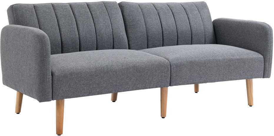 HOMCOM sofa-lova, dvivietė, su miegojimo funkcija, lino išvaizdos poliesteris, gumamedis, pilka, 173x75x73 cm