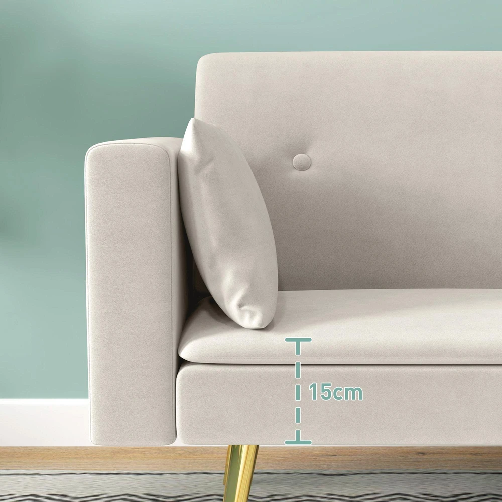 HOMCOM išskleidžiama sofa, miegamoji sofa su reguliuojamu atlošu, šonine kišene, paminkštinta 2 vietų sofa su miegamąja funkcija, pagalvėmis, svetainei, miegamajam, smėlio spalvos
