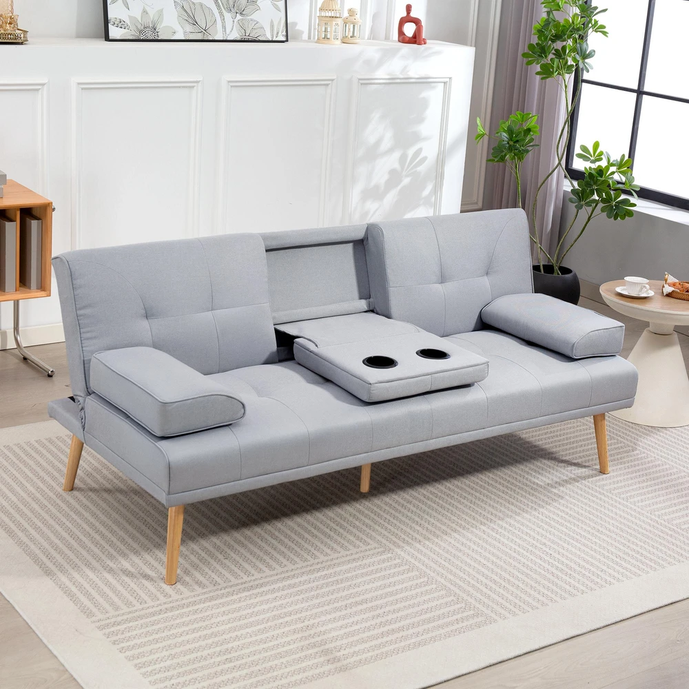 HOMCOM išskleidžiama sofa, patogi sofa-lova, 3 vietų, sofos lova, linas, šviesiai pilka, 181x77x72 cm