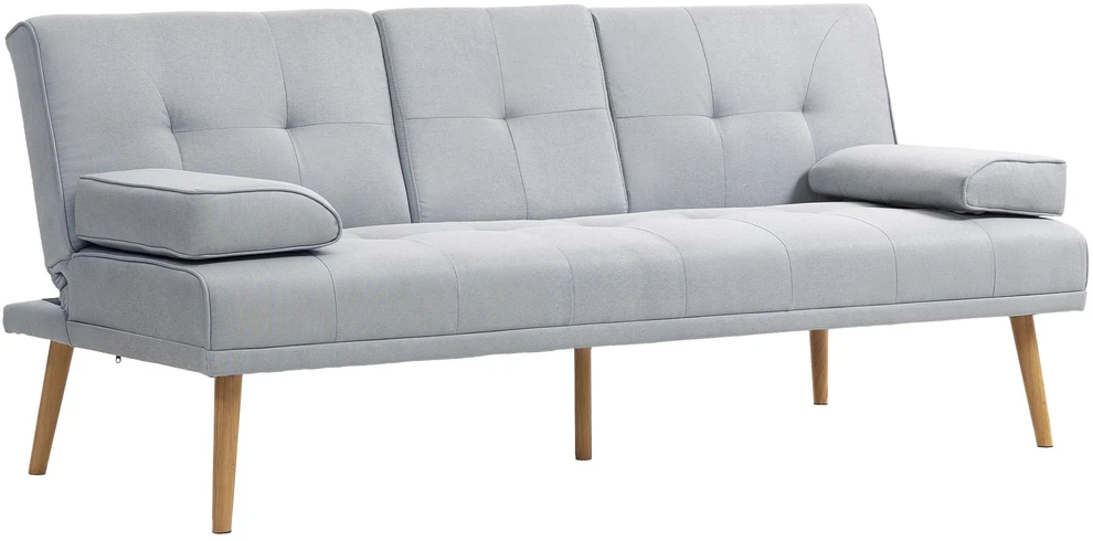 HOMCOM išskleidžiama sofa, patogi sofa-lova, 3 vietų, sofos lova, linas, šviesiai pilka, 181x77x72 cm
