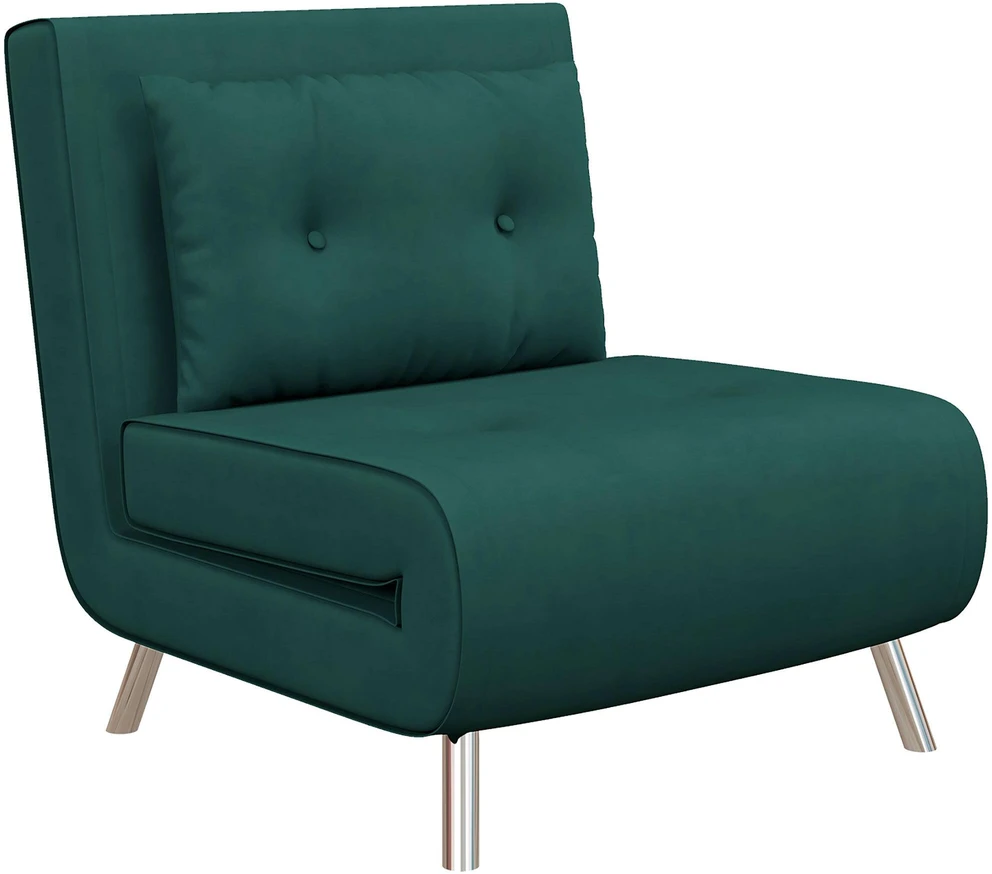 HOMCOM išskleidžiamas fotelis, fotelis-lova, vienvietė sofa su pagalve, svečių lova, minkšta sofa aksomo imitacijos, tamsiai žalia, 77 x 88 x 83 cm