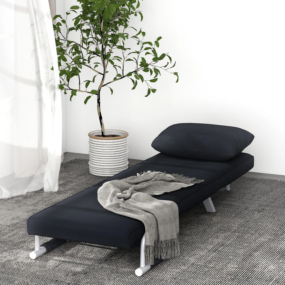 HOMCOM išskleidžiamas krėslas, 2-viename sofa-lova, reguliuojamas poilsio krėslas su atlošu ir pagalve, svečių lova iki 100 kg, juodas