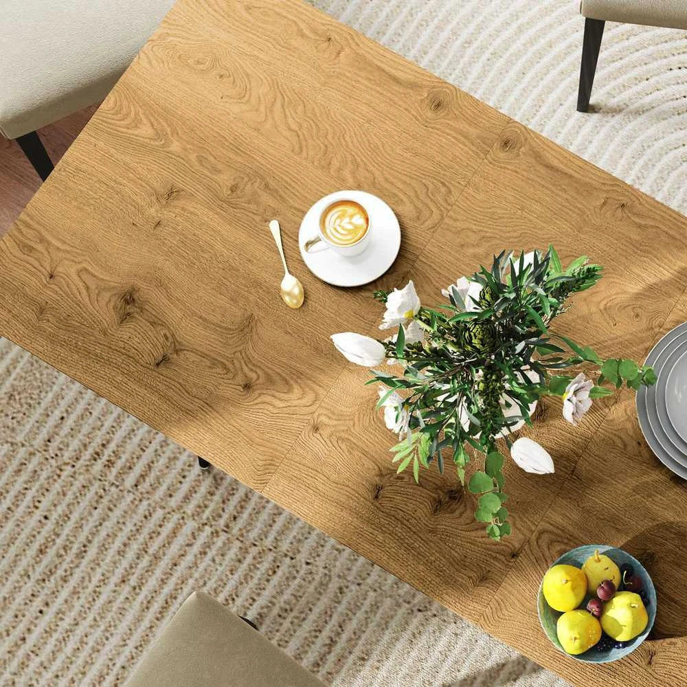 HOMCOM išskleidžiamas valgomojo stalas 120/160 x 75 cm, virtuvinis stalas 6-8 asmenims, modernus valgomojo stalas su plieninėmis kojomis, natūrali spalva